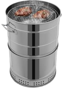 Barbecue portatile a carbonella senza fumo in acciaio inox a 360° con clip multiple per viaggi all'aperto, campeggio e picnic. Goditi grigliate senza fumo in qualsiasi momento