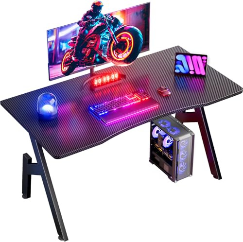 HLFURNIEU Scrivania Gaming Ergonomica, 100 x 50 cm Postazione Gaming, Tavolo Gaming con Superficie in Fibra di Carbonio, Scrivania Gamer per Gioco, Ufficio e Studio, Nero