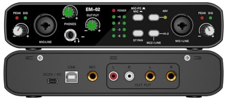Agmoctz Interface Audio avec Microphone, Préampli 48 V, Résolution 32 Bits/384 KHz pour Guitare Électrique, Performances Live, Studio Professionnel et Chant.