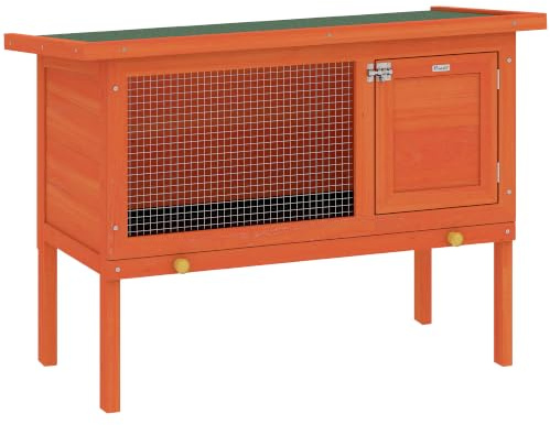 PawHut Wooden Rabbit Hutch with Openable Asphalt Roof for Rabbits Orange | Guinea Pig Hutch, Pull-Out Tray, Outdoor Elevated Bunny House, for Chinchillas and Small Animals, Indoor Outdoor Use