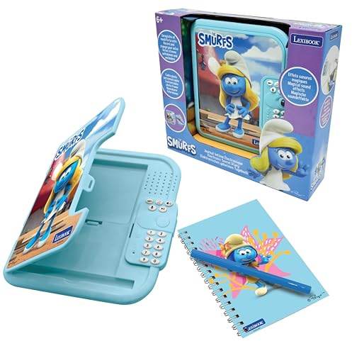 Lexibook, I Puffi, Diario elettronico dei Puffi con Penna e quaderno Inclusi, interattivo, Password, funzioni Divertenti, Effetti sonori, Blu, SD50SFLXB