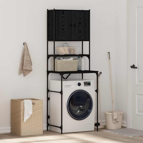 Ordellia Armario para lavadora 0ak, color negro, de madera, 68 x 48,5 x 194 cm, espacio interior, ahorro de espacio, almacenamiento para accesorios de lavadora, accesorios de secador, marco de