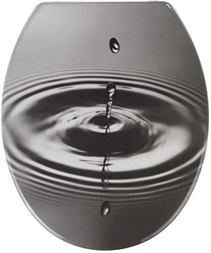WENKO Abattant WC Waterdrop Gris Easy-Close - Couvercle de WC antibactérien, abaissement Automatique, Duroplast, 36.5 x 44.5 cm, Multicolore