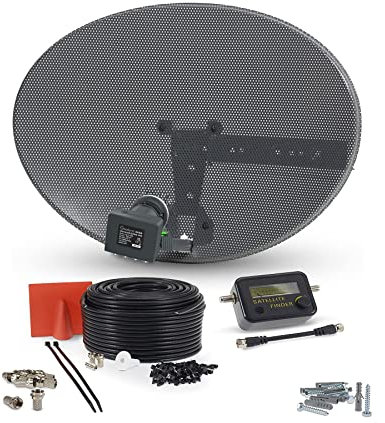 SSL Satellites Zone1 Dish Kit for SKY/Freesat/Astra/Polesat/Hotbird/Full HD, Latest MK4 Dish with Quad LNB, 20M RG6 Black Cable, Signal Finder Satellite TV Finder, Brackets, Bolts, F Connectors