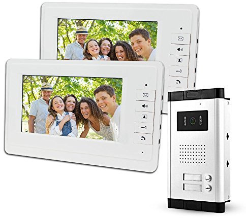 LIBO 7Sistema Videocitofonico Cablato 2 Monitor Due Pulsanti Chiamata con Visione Notturna, Can Control 2 Alloggiato per multi Appartamento/Famiglie, Solo movimento