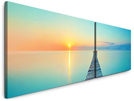 Paul Sinus Art Steg am Meer 180x50cm - 2 Wandbilder je 50x90cm - Kunstdrucke - Wandbild - Leinwandbilder fertig auf Rahmen