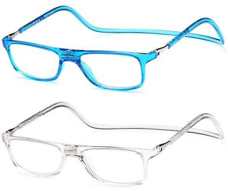 NEW VISION Occhiali da Lettura con Calamita 2 pack, Occhiali Calamitati da Collo, Certificazione CE, UV400 NV2904 (Tb, 2, x)