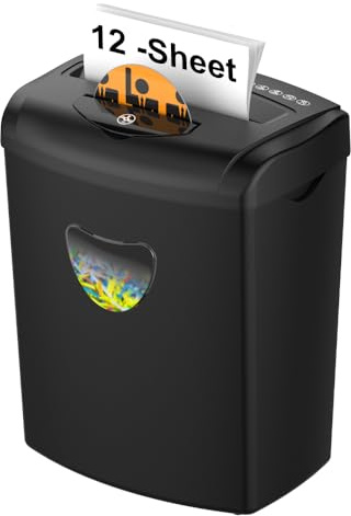 Woolsche 12-Sheet Cross Cut Paper Shredder with Large 5.55-Gallon Basket - P-4 Security, 3-Mode Shred for Cards/CDs/Staples/Clips - Jam Proof System for Office (ETL Certified)