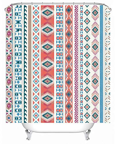 Banemi Duschvorhang Motiv, Duschvorhang Antischimmel Waschbar Weiß Kreis Quadrat Muster 120X180cm für Eck Dusche mit 12 Duschvorhangringen