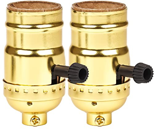 Venforze 3-Way Lamp Socket Replacement,E26 Base UL Listed, Turn Knob for Low-Medium-High Light Settings, Lamp Parts for Table Lamp Repair(2 Packs Gold)