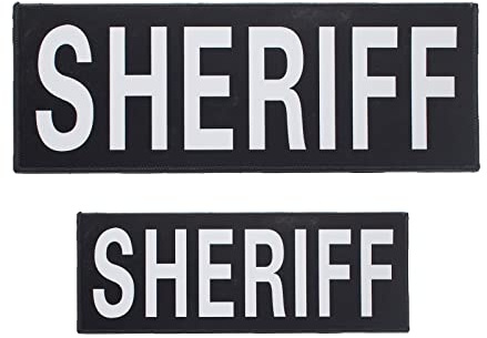 Sheriff Patches reflekterande krok med kardborreband och ögla baksida avtagbart emblem för polisväst jacka rygg kampskylt väskor ryggsäckar (1 liten + 1 stor)