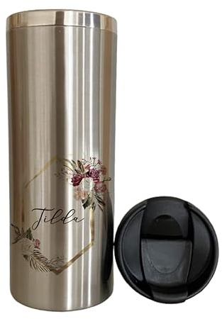 Manufaktur Liebevoll Personalisierter Thermobecher to go - Kaffeebecher mit Namen (Motiv Tilda, Edelstahl)