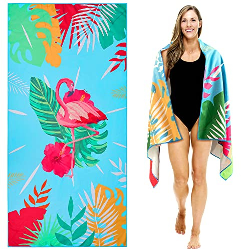 Lubibi Beach Towel, 80 * 160cm Oversized Microfiber Beach Towel for Adult Kids, Lightweight Extra Large Quick Drying Sand Free Soft Pool Towel for Swimming, Sports, Beach, Gym(Flamingo)