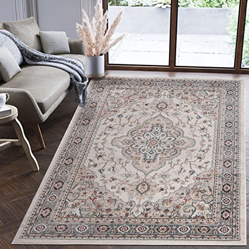 Mazovia Teppich Flur 160x220cm Creme Klassisch Traditionell Weich Stilvoll | Teppich für Eingangsbereich Küche Büro Wohnzimmer Schlafzimmer Beige Pflegeleicht Fußbodenheizungsgeeignet Mittelflor Elegant