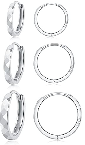 Cangall 925 Sterling Silber Creolen Set - 3 Paar Kleine Ohrringe für Damen und Herren - Unisex Schlafen Knorpel