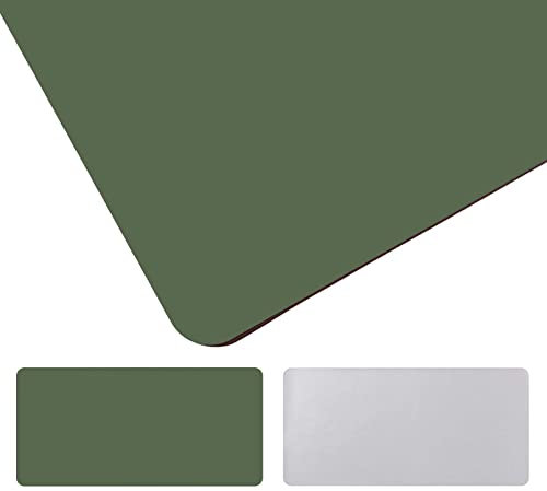 moaupr Schreibtischunterlage Leder, Groß Laptop Tischunterlage Schreibtisch Unterlage, Ultradünnes Schreibtischmatte Aus PU-Leder Desk Mat Für Büro Dunkelgrün + Grau 80x140cm/31.5x55.12in