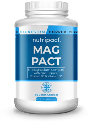 Nutripact Magnesium 6-in-1 Complex 1757mg – Triple Magnesium (Glycinate, Citrate & Malate), Zinc, Copper, Vitamin D3, Vitamin B6 – High Strength Magnesium Supplement - 60 Vegan Capsules (not Tablets)