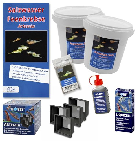 Artemia Zuchtset Maxi A. franciscana, Eier, Futter, Siebe, Anleitung | Mehr als 1.000.000 Eier, 2000 g Premium Artemia Salz, Futter, Siebkombi, einfache Aufzucht, Lebendfutterzucht, Dauerkultur