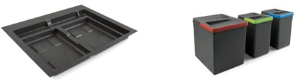 Emuca - Abfallsammler, Kit aus 3 Eimern mit höhe 266mm und Fassungsvermögen von 1x15L + 2x7L + Zuschneidbaren Basis M60