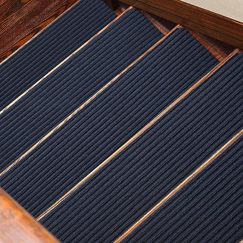 7Pcs Selbsthaftende Stufenmatten,Gestreifte Treppenmatte Treppenteppich Anti-Rutsch Treppenstufen Teppich Innen-Treppenläufer für Holzstufen,Sicherheit Stufenteppich für Kinder,Älteste,Hunde H 76x20cm