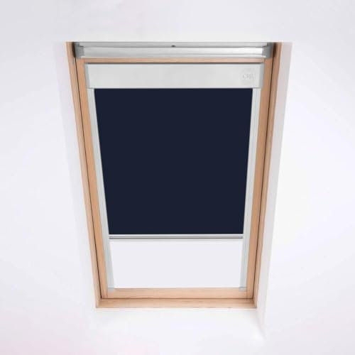 Classic Roof Blinds for Keylite Roof Windows - Blackout Blind - Navy -Silver Aluminium Frame (P08F (Visible Glass 960 x 1187))