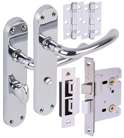 Hunta HANDLEZONE® Avis Door Handles on Backplate Bathroom Lock Pack with Ball Bearing Hinges - Polished Chrome