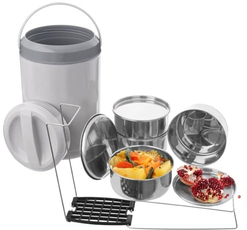 orion group Thermo-Lunchbox aus Edelstahl Tragbarer 4-stufig 4x800 ml | Lebensmittelbehälter Mehrzweck-Kochgeschirr Camping-Kochgeschirr Thermobehälter Größe