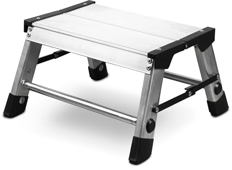 siwitec Scala a pioli, 1 gradino, scala in alluminio, leggera in alluminio, portata fino a 150 kg, pieghevole, per campeggio, cucina, bagno, certificazione TÜV, scala domestica