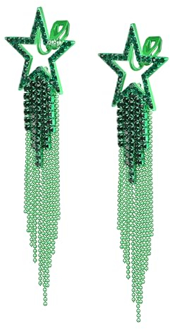 EVER FAITH Stern Quaste Clip-on Ohrringe Kristall lange Wasserfall Perlen Fransen Kronleuchter baumeln Statement Ohrclips für Damen Hochzeit Party Schmuck Grün Grün-Ton
