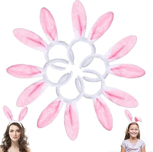 DTYDECLE 6 Stücke rosa Easter Bunny Ears, Plüsch Kaninchen Ohren Stirnband Hasenohren Haarreif für Erwachsene und Kinder Ostern Party Kostüm Cosplay