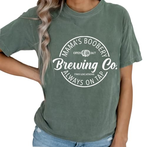 Umstandsshirt für Damen, bequeme Farben, Stillen, Stillfreundlich, Reißverschluss, Mama's Boobery Always On Tap Tops, Grün , Groß
