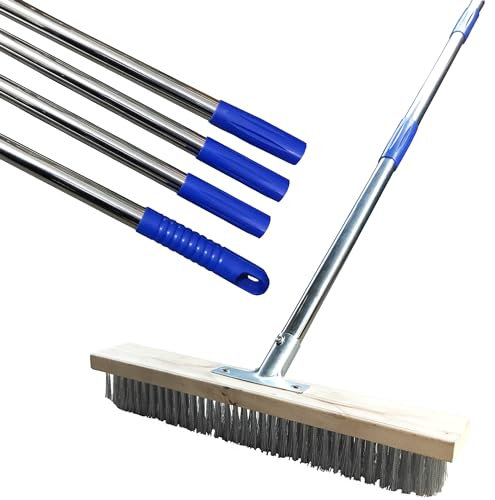 Sinyiol Cepillo grande para cubierta, 63 pulgadas de largo x 16 pulgadas de ancho, cepillo de cerdas duras para piso de superficie rugosa, cepillo de alambre de acero inoxidable para limpiar terraza,