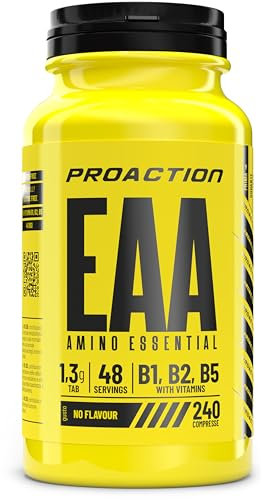 ProAction Aminoacidi Essenziali | EAA Aminoacidi Essenziali in Compresse | Recupero Muscolare, Crescita & Energia | Con BCAA e Vitamine B1, B2, B5 | Senza Zuccheri, Glutine e Lattosio | 240 Compresse