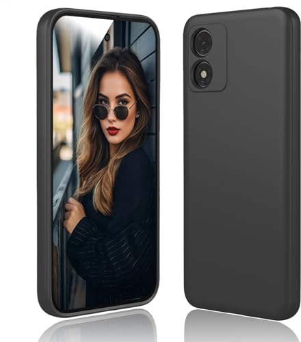 DESSEN Funda para Motorola Moto E13 - Líquida Silicona Carcasa con Forro de Microfibra Antiarañazos Delgada y Suave TPU Cover Anti-Choques Protectora Case, Negro