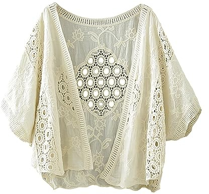 IQYU Cárdigan corto de algodón para mujer, bolero festivo, elegante, cárdigan ligero de manga corta, chaqueta de verano, fiesta, boda, hueco