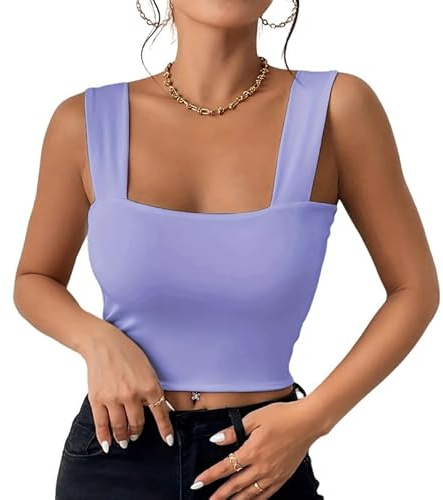 Haibang Vest Tops Women UK Sexy Square Neck Crop Tops Sleeveless Slim Fit Tank Tops Double Lined Workout Vests Summer Cami Top Fashion Going Out Tops Streetwear