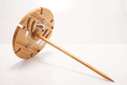 Hausleben Luxus Käsebrett & Wein-Tablett aus Bambus – Servierplatte mit integriertem Messer-Set – Perfekt für Käse, Snacks & Frühstück – Runde Bambusplatte Ø 32,5 cm, Höhe 54 cm
