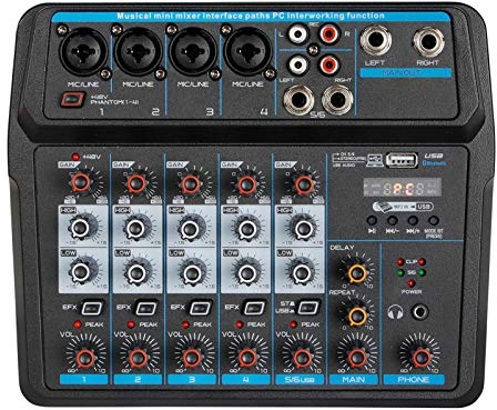 Live Mixers DJ Sound Controller Interface w/USB Drive for Computer Recording 6-Channel Studio Audio Mixer for Professional and Beginners