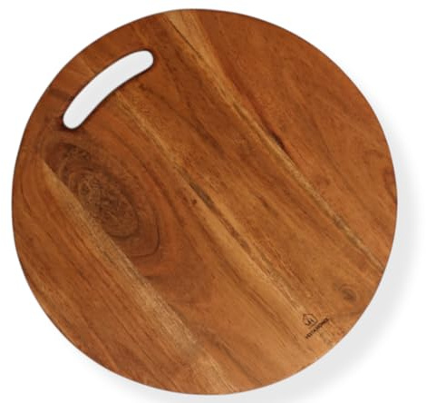 Vesta Homes Wooden Round Chopping Board/Cutting Board/Serving Board, Plate for Pizza, Vegetables, Fruits and Cheese | Natural Acacia Wood | 30.5 x 30.5 x 1.5 cm | Handcrafted | Handcrafted in India
