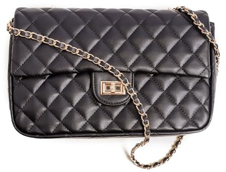 Feversole Crossbody Bag,Umhängetasche Kleine - Kette Schulterriemen Crossbody Bag-Schultertasche Abendtasche Citytasche Leder Feste Multifunktionstasche (Schwarz)