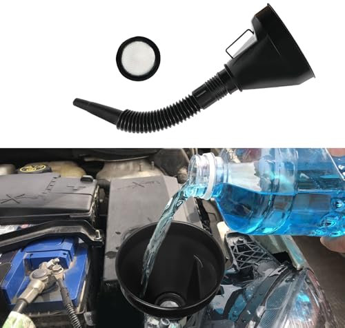 Middrivr Embudo de aceite de boca ancha con extensión flexible, embudos para uso automotriz, manguera de boquilla con filtro de malla de asa, embudo flexible para transmisión de refrigerante de agua,