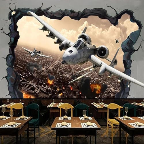 MIXUEXUNLU Mural Wallpaper Creative 3D Three-Dimensional Airplane Broken Wall Mural Restaurant Boy's Bedroom Background Wall Decoration