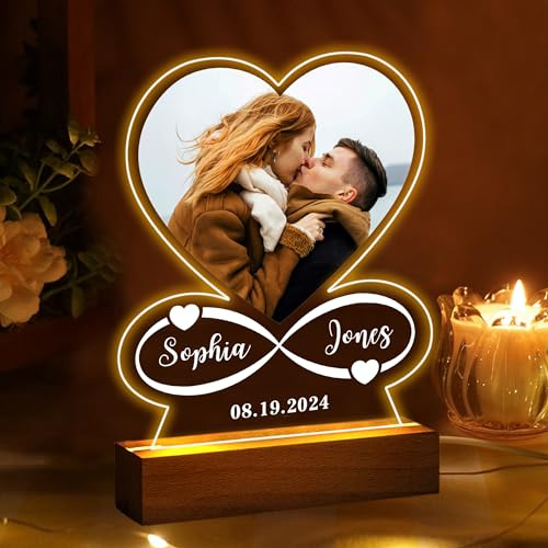 Personalised Gifts for Women Girlfriend Boyfriend Photo for Christmas Acrylic Plaque Custom Night Lights Picture Frame for Birthday Mothers Day Christmas Valentines Gifts(Heart-Photo)