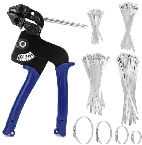 QWORK® Kabelbinder Zange mit 150 Stück 304 Edelstahl Kabelbinder (300/250/200/150mm) - Für Kabelmanagement & mehr