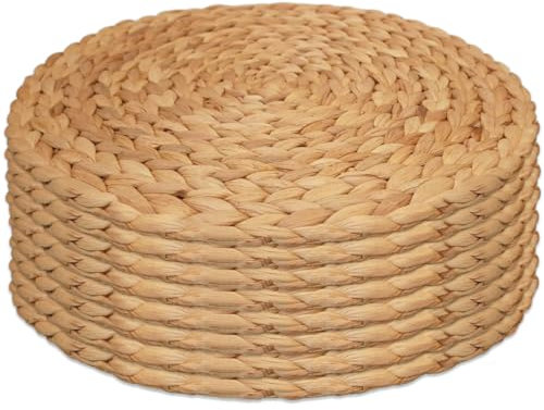 Werdast Round Woven Placemats Set of 8，Boho Rattan Placemats Natural Hand-Woven Water Hyacinth Placemats Farmhouse Weave Place Mats Table Mats for Dining, Table,Kitchen,Wedding