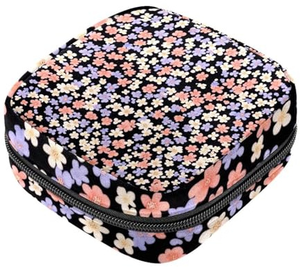 Borsa per assorbenti igienici, borsa portatile per coppette mestruali, motivo floreale ditsy per il primo ciclo mestruale, borsa imbottita con cerniera