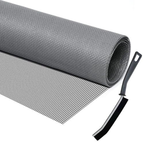 Rifrpha Rouleau Moustiquaire Fibre de Verre Porte Fenetre 1.2 * 2.5m Grillage pour Moustiquaire Coupable Maille d'Écran de Fenêtre avec Brosse de Nettoyage pour Terrasse (gris)