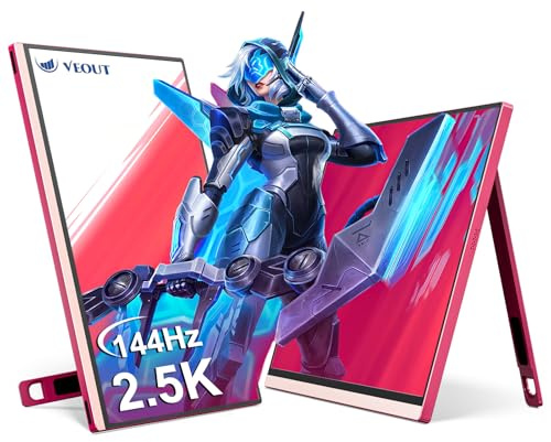 Veout Monitor Portatil de 16 pulgadas, 2560 x 1600 (2,5K) 144 Hz, Monitor Gaming Portable con USB-C y Mini HDMI para PC/Ordenador Portátil/PS5, Extensor de Pantalla para Ordenador Portátil con Soporte