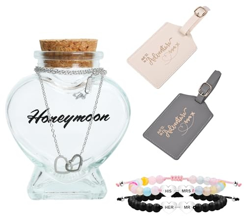 Wasise Bocal souvenir en sable de lune de miel – Étiquettes de bagage Mr & Mrs réglables Mr & Mrs pour couple, ensemble essentiel de lune de miel, idées amusantes, cadeaux de mariage pour mariée