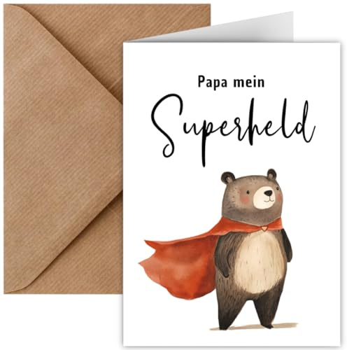 Karte für Papa zum Vatertag oder Herrentag inkl. Briefumschlag | Vatertagskarte | Glückwunschkarte Geburtstag Papa DIN A6 Format | Geschenk zum Vatertag (Klappkarte Superheld)